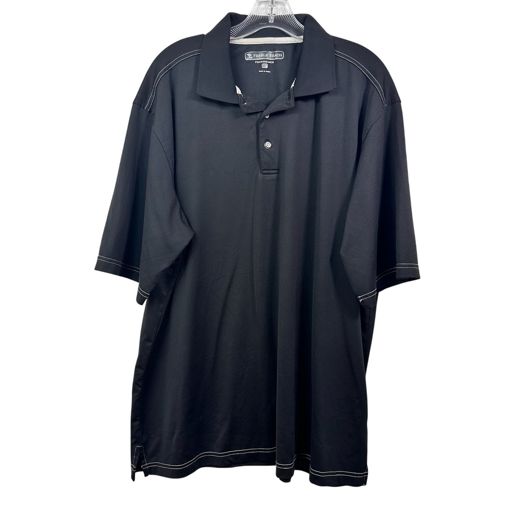 Pebble Beach Performance Polo Shirt Mens XL Black Contrast‎ Stitch Golf